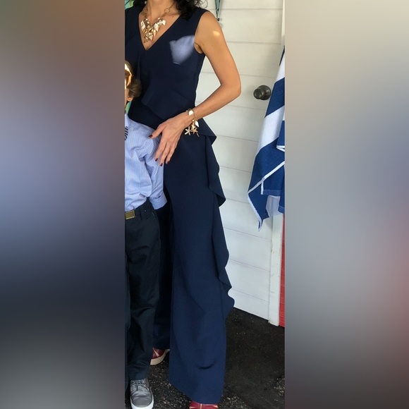 ANTONIO MELANI Pants - ANTONIO MELANI Midnight Blue Ruffle Jumpsuit